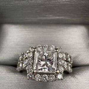 Lab 2.5ctw IGI Diamond Princess 14k WG Engagement Ring & natural 1ctw Band SZ 7